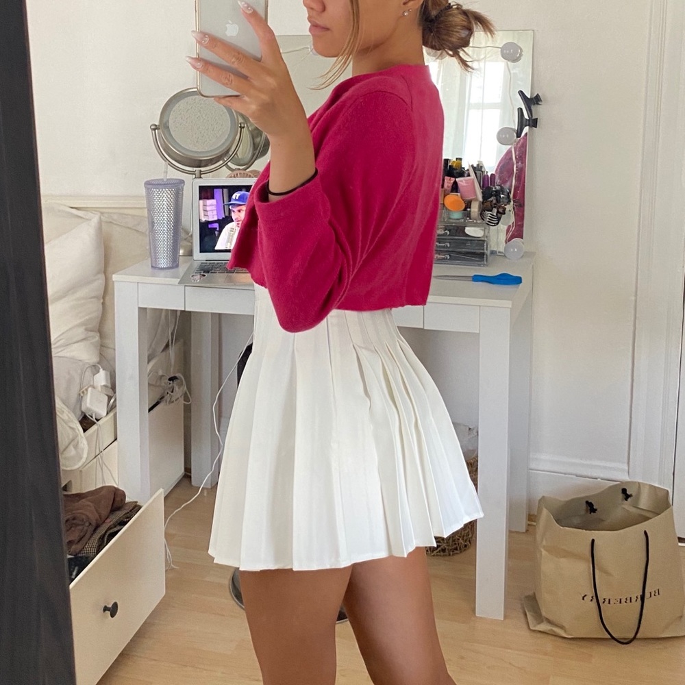 pink cropped fuzzy cardigan